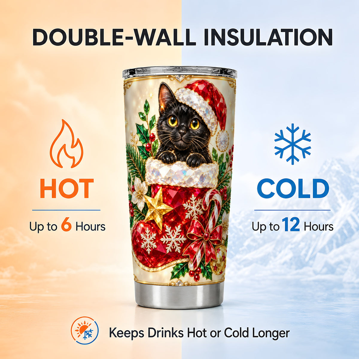 #pl[20oz|Steel] Jeweled Cat 20oz Tumbler, Christmas Tumbler, Stainless Steel Travel Cup
