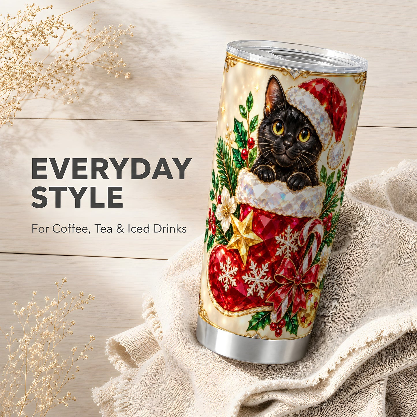 #pl[20oz|Steel] Jeweled Cat 20oz Tumbler, Christmas Tumbler, Stainless Steel Travel Cup