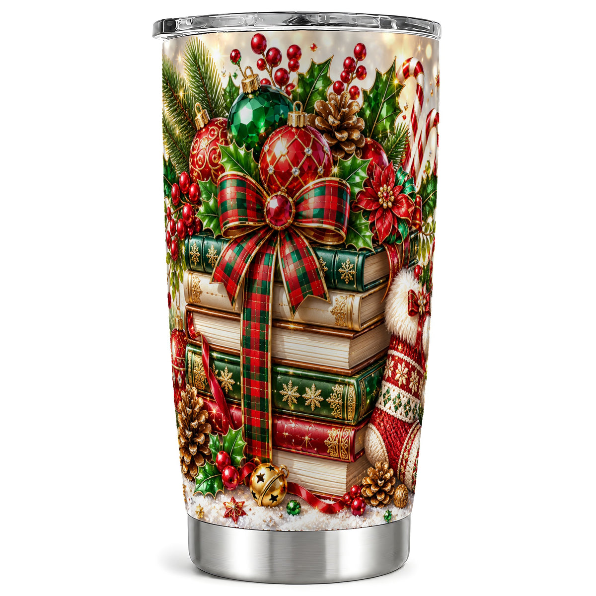 Book Stack 20oz Tumbler, Tartan Tumbler, Stainless Steel Travel Cup