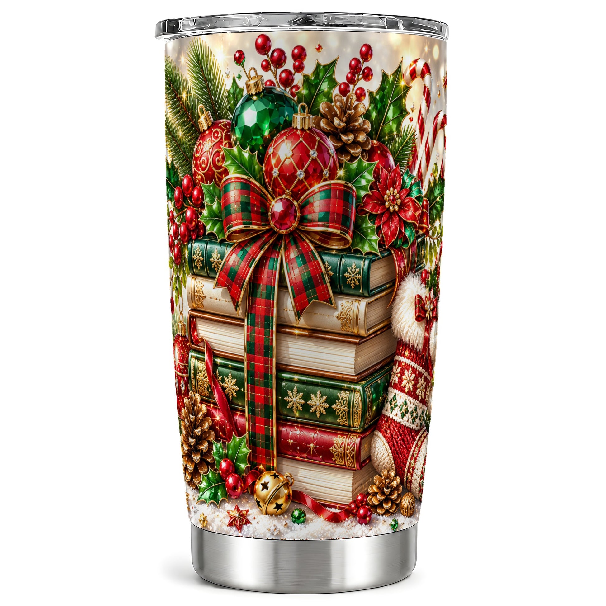 Book Stack 20oz Tumbler, Tartan Tumbler, Stainless Steel Travel Cup