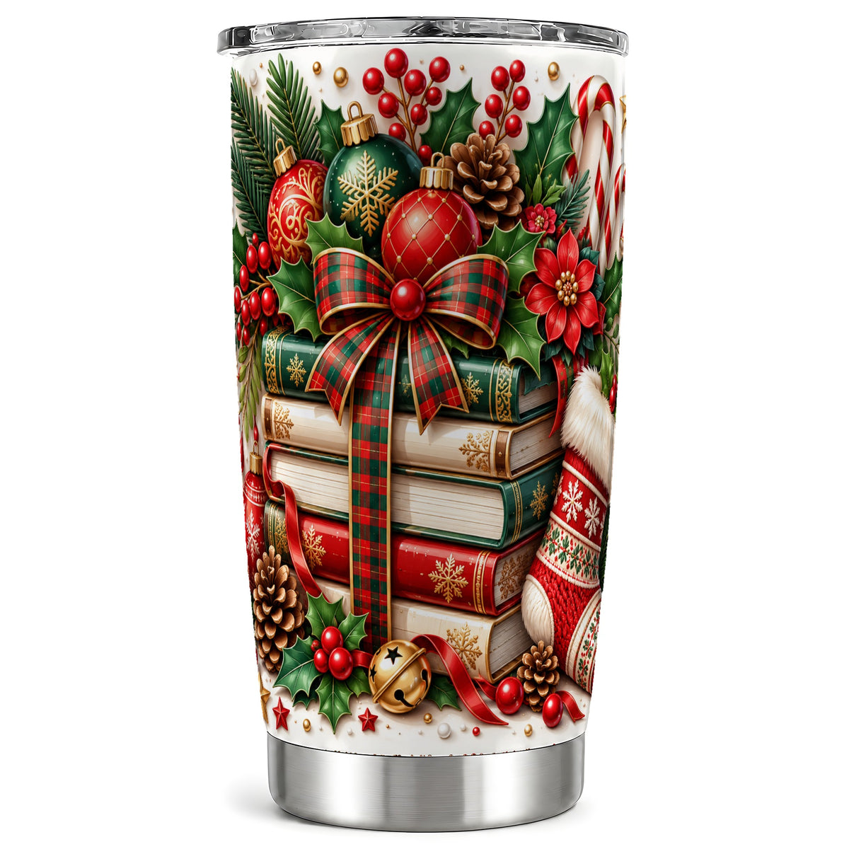 Christmas Books 20oz Tumbler, Holiday Tumbler, Stainless Steel Travel Cup