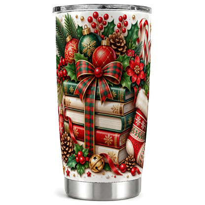 Christmas Books 20oz Tumbler, Holiday Tumbler, Stainless Steel Travel Cup