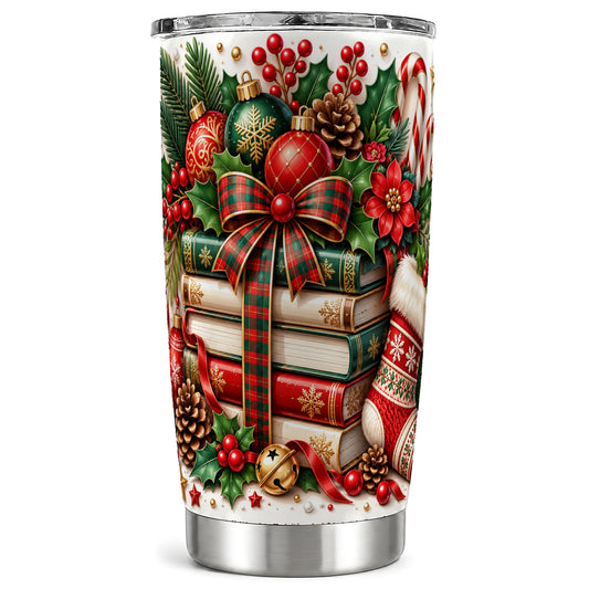 Christmas Books 20oz Tumbler, Holiday Tumbler, Stainless Steel Travel Cup