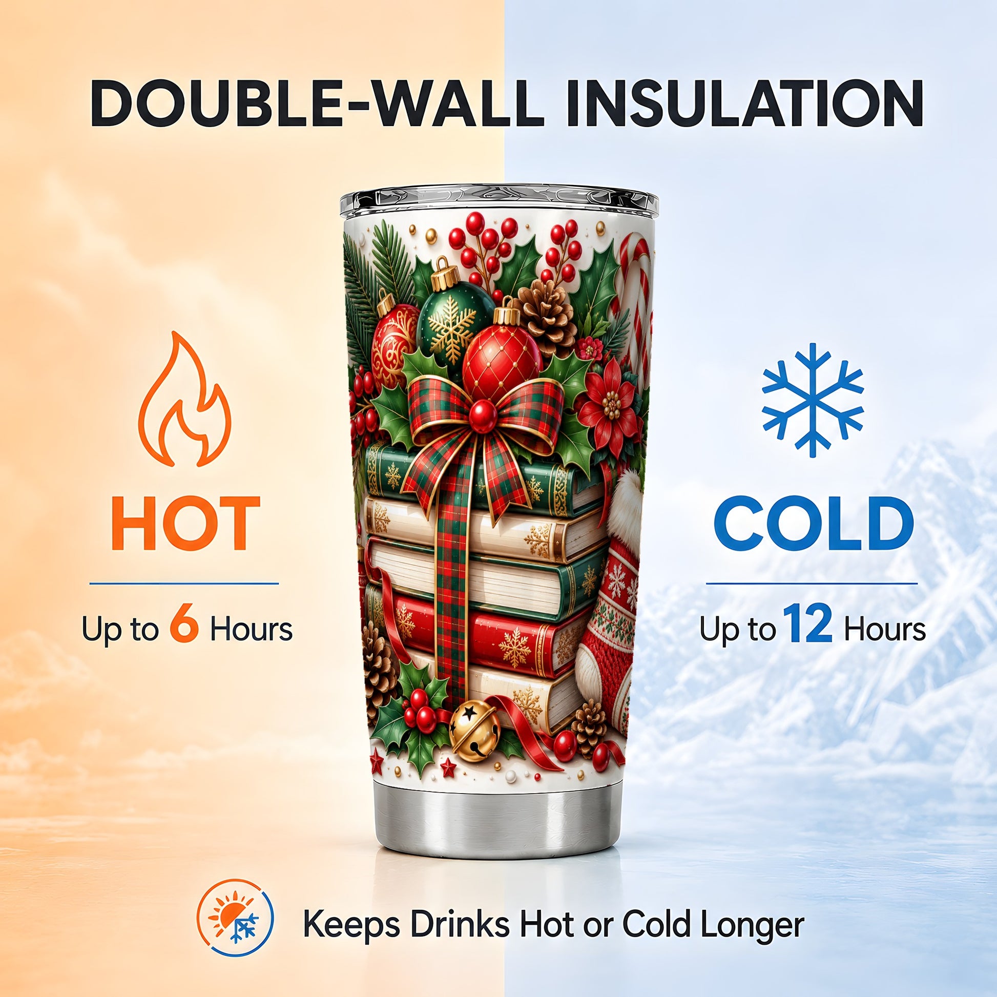 #pl[20oz|Steel] Christmas Books 20oz Tumbler, Holiday Tumbler, Stainless Steel Travel Cup