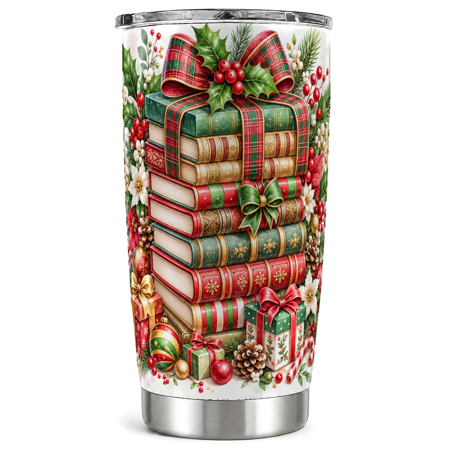 Watercolor Books 20oz Tumbler, Holiday Tumbler, Stainless Steel Travel Cup