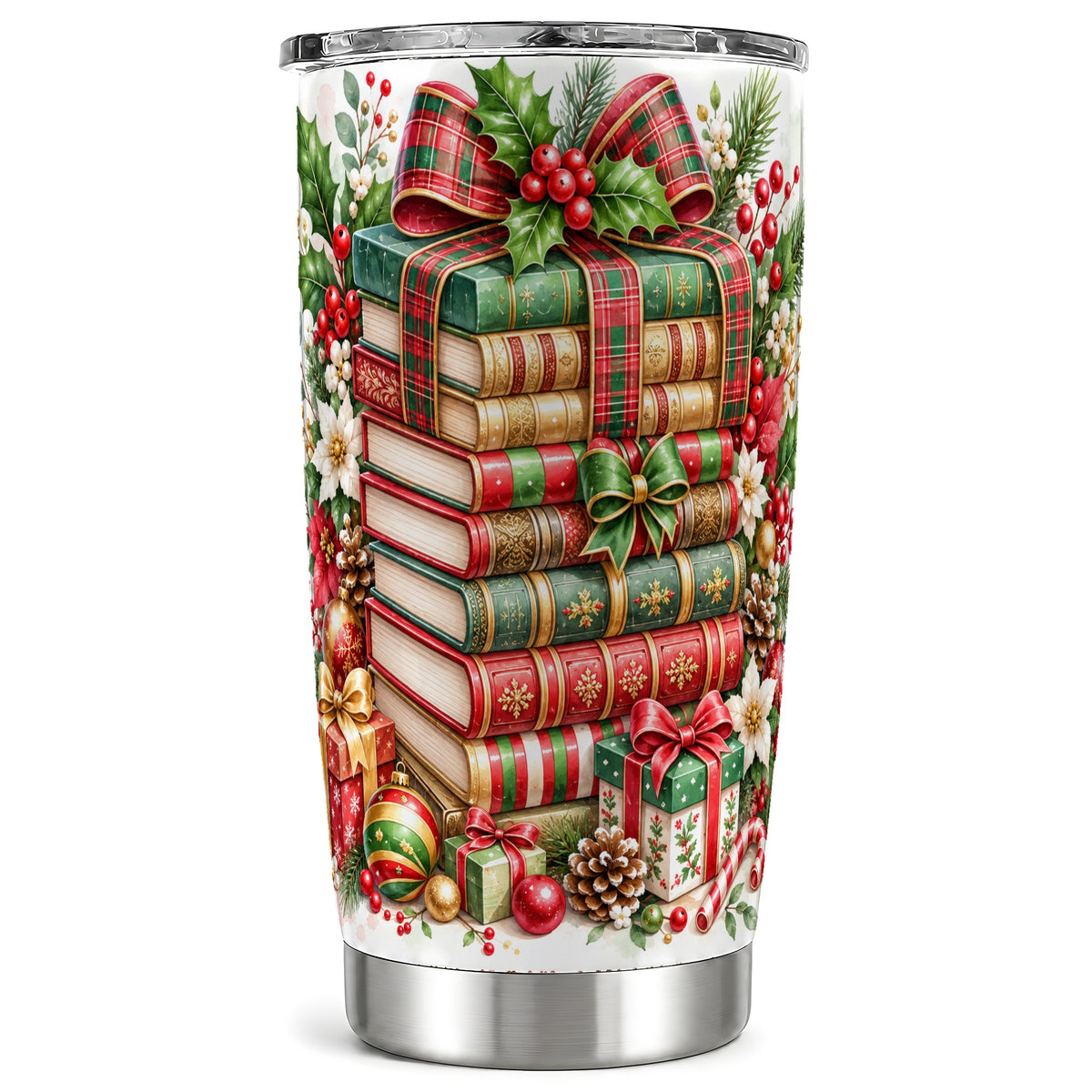 Watercolor Books 20oz Tumbler, Holiday Tumbler, Stainless Steel Travel Cup