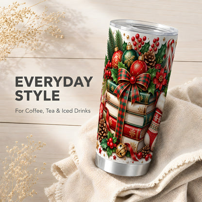 #pl[20oz|Steel] Christmas Books 20oz Tumbler, Holiday Tumbler, Stainless Steel Travel Cup