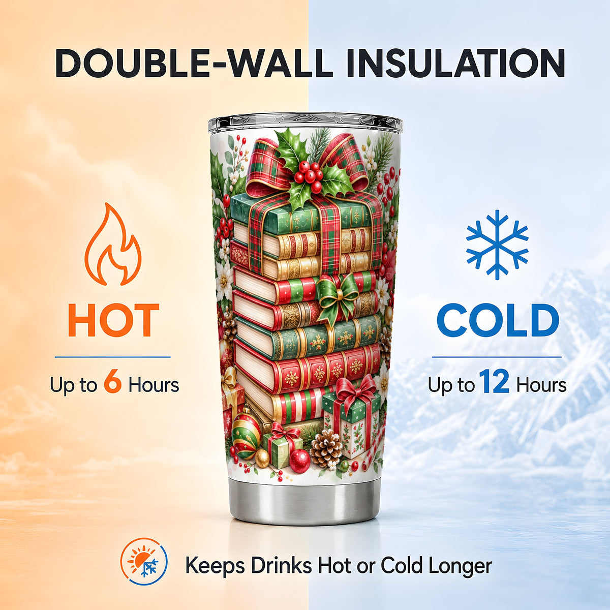 #pl[20oz|Steel] Watercolor Books 20oz Tumbler, Holiday Tumbler, Stainless Steel Travel Cup