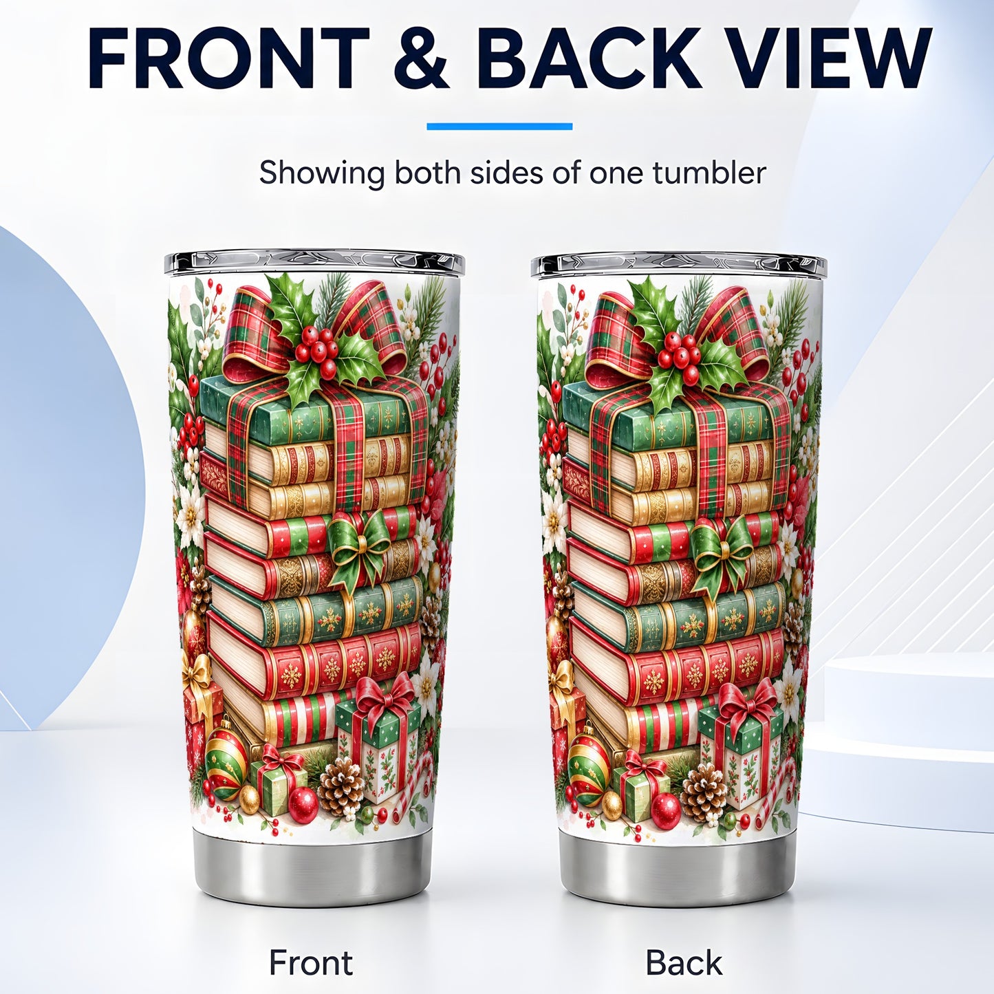 #pl[20oz|Steel] Watercolor Books 20oz Tumbler, Holiday Tumbler, Stainless Steel Travel Cup