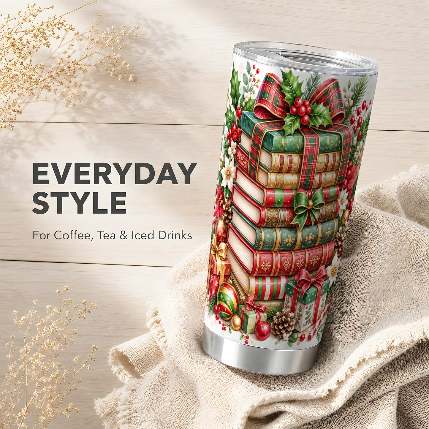 #pl[20oz|Steel] Watercolor Books 20oz Tumbler, Holiday Tumbler, Stainless Steel Travel Cup