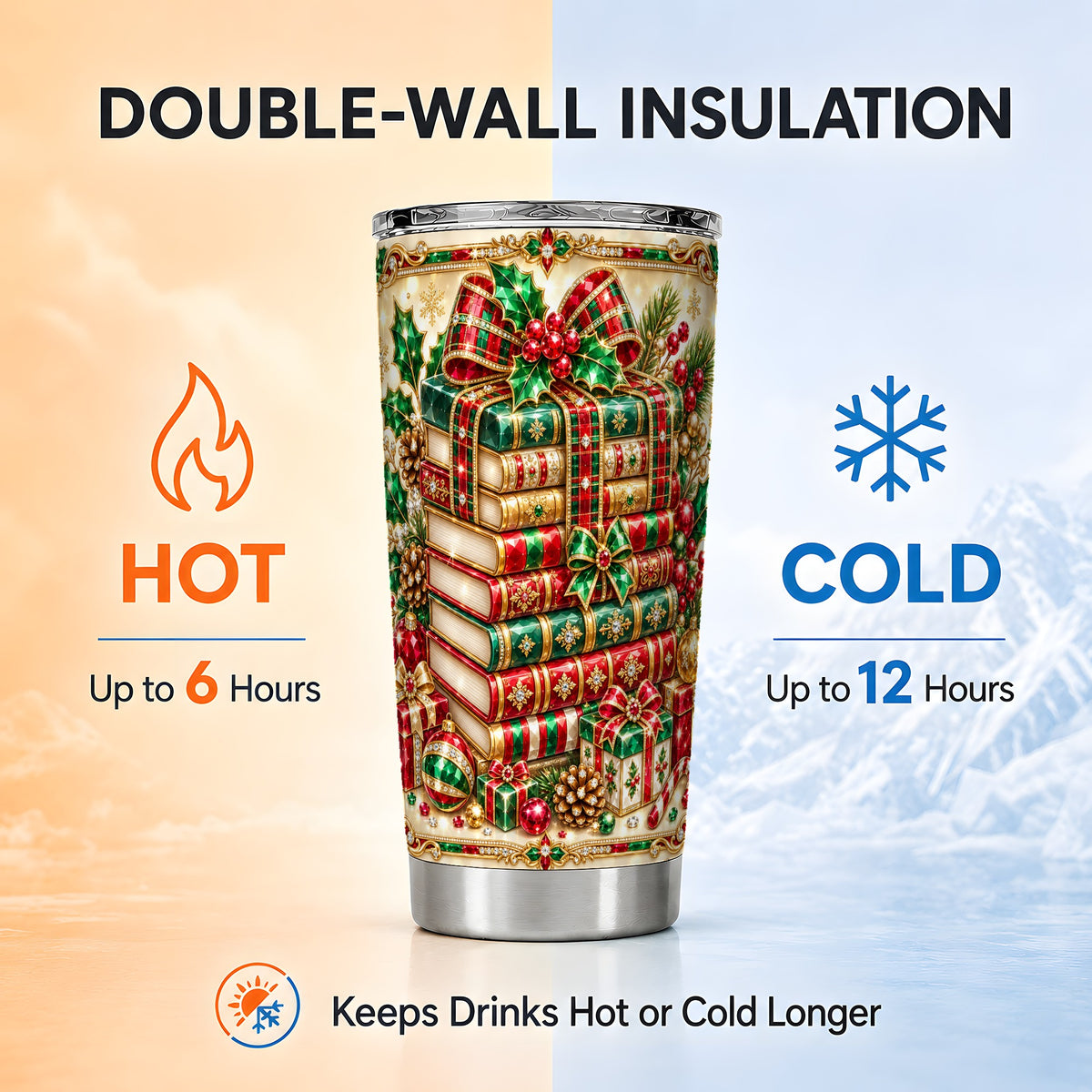 #pl[20oz|Steel] Gemlike Books 20oz Tumbler, Holiday Tumbler, Stainless Steel Travel Cup