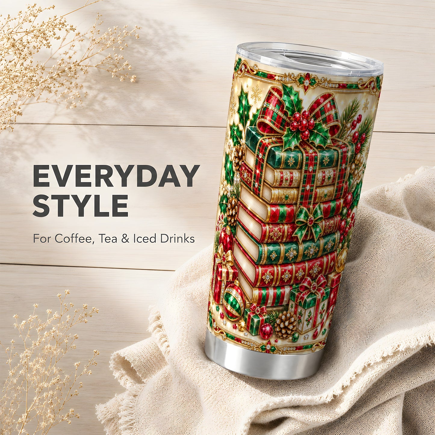 #pl[20oz|Steel] Gemlike Books 20oz Tumbler, Holiday Tumbler, Stainless Steel Travel Cup