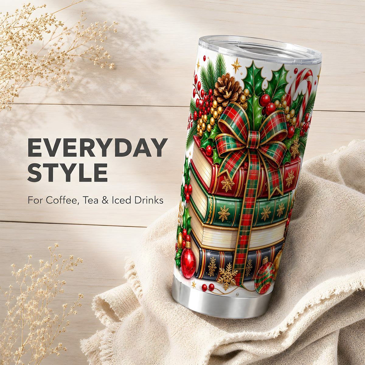 #pl[20oz|Steel] Classic Books 20oz Tumbler, Christmas Tumbler, Stainless Steel Travel Cup