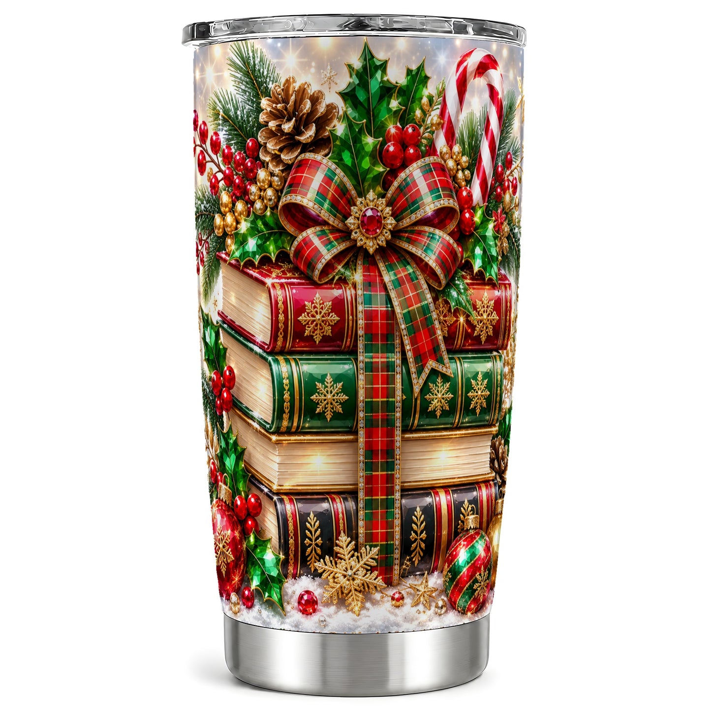Sparkling Books 20oz Tumbler, Christmas Tumbler, Stainless Steel Travel Cup