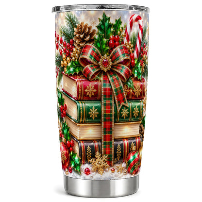 Sparkling Books 20oz Tumbler, Christmas Tumbler, Stainless Steel Travel Cup