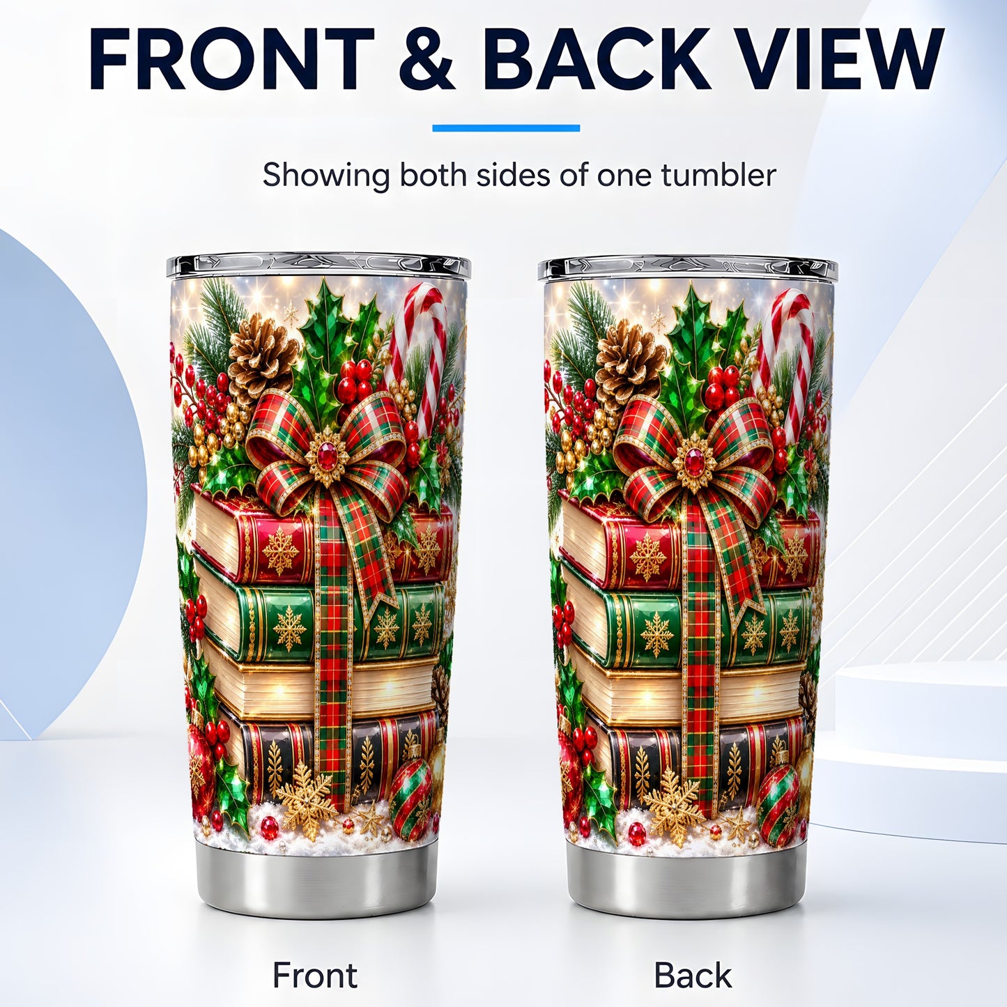 #pl[20oz|Steel] Sparkling Books 20oz Tumbler, Christmas Tumbler, Stainless Steel Travel Cup