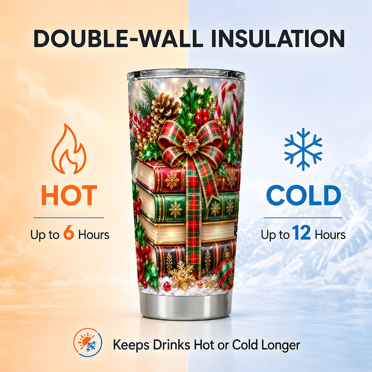 #pl[20oz|Steel] Sparkling Books 20oz Tumbler, Christmas Tumbler, Stainless Steel Travel Cup