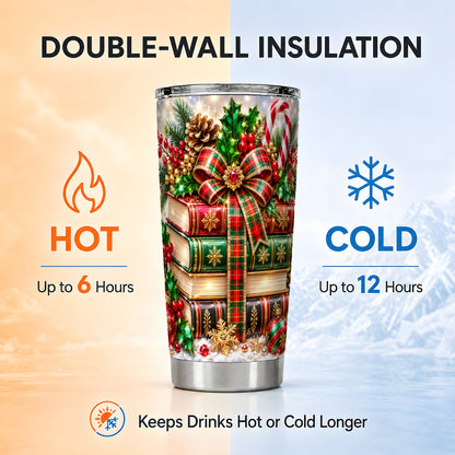 #pl[20oz|Steel] Sparkling Books 20oz Tumbler, Christmas Tumbler, Stainless Steel Travel Cup