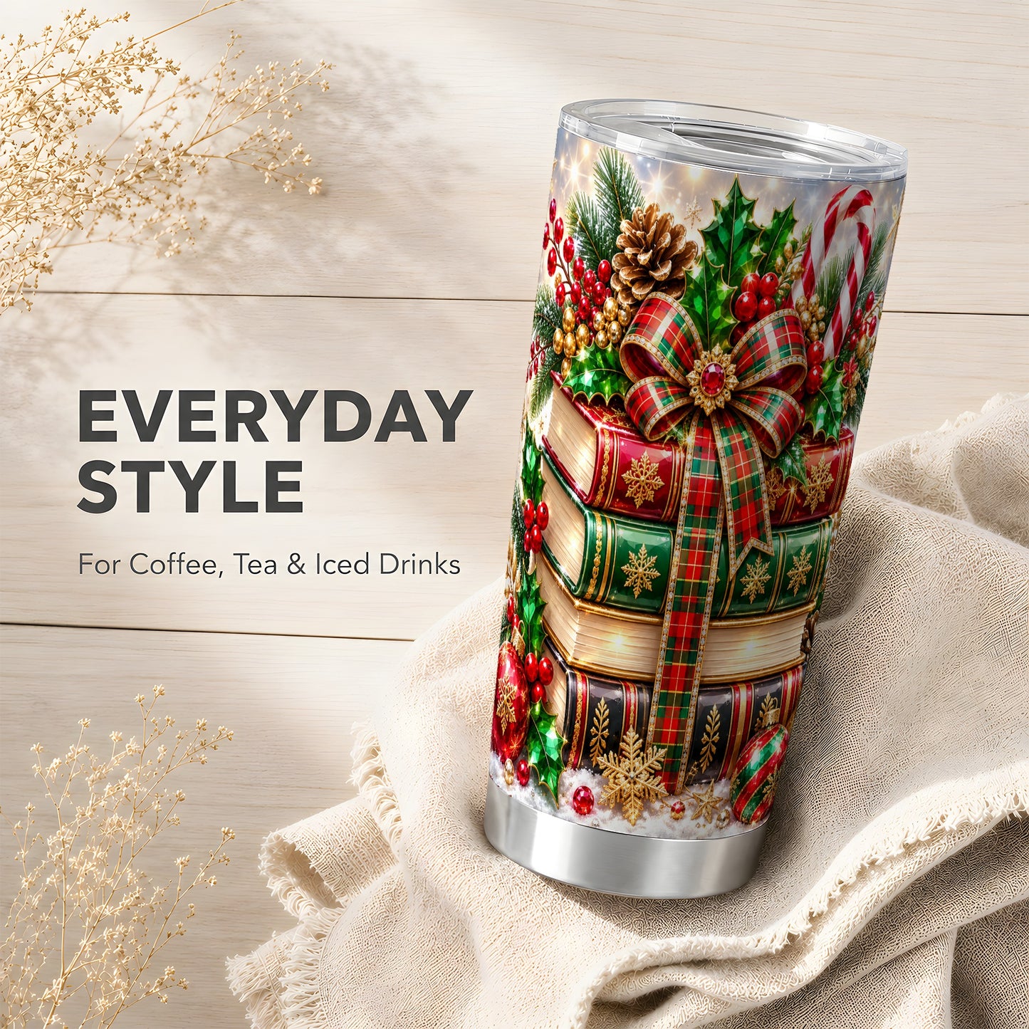 #pl[20oz|Steel] Sparkling Books 20oz Tumbler, Christmas Tumbler, Stainless Steel Travel Cup