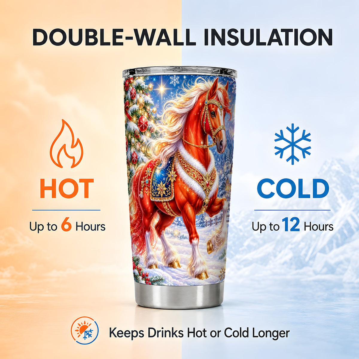 #pl[20oz|Steel] Christmas Horse Tumbler 20oz, Winter Tumbler, Stainless Steel Travel Cup