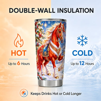 #pl[20oz|Steel] Christmas Horse Tumbler 20oz, Winter Tumbler, Stainless Steel Travel Cup