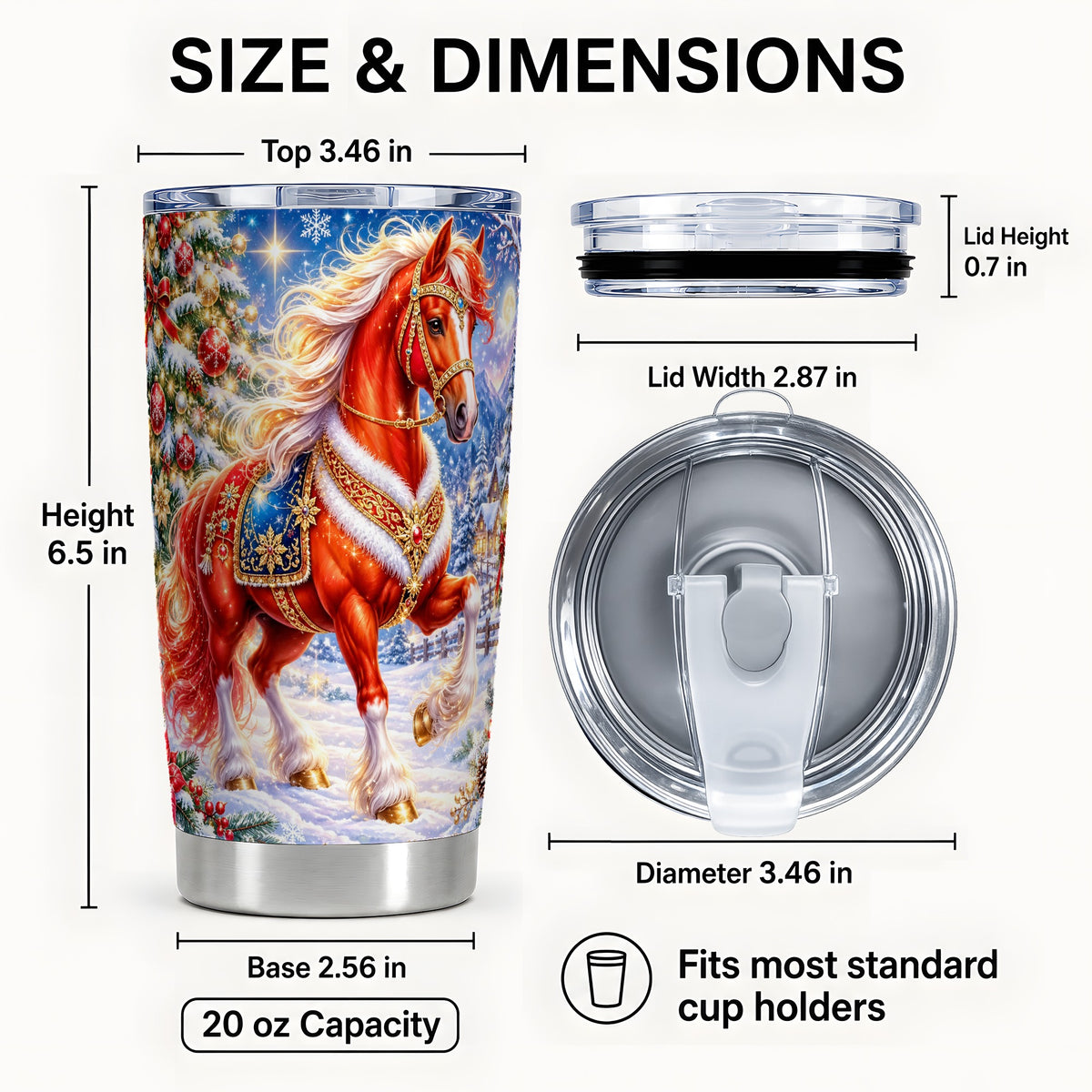 #pl[20oz|Steel] Christmas Horse Tumbler 20oz, Winter Tumbler, Stainless Steel Travel Cup
