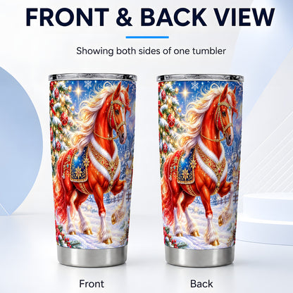 #pl[20oz|Steel] Christmas Horse Tumbler 20oz, Winter Tumbler, Stainless Steel Travel Cup