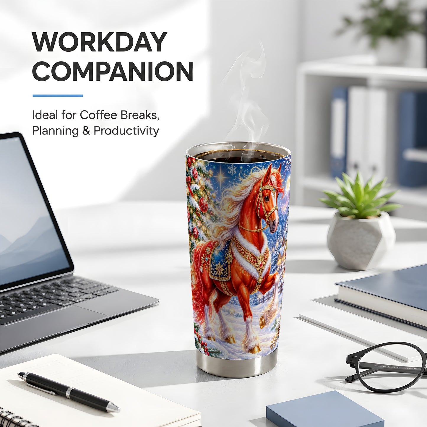 #pl[20oz|Steel] Christmas Horse Tumbler 20oz, Winter Tumbler, Stainless Steel Travel Cup
