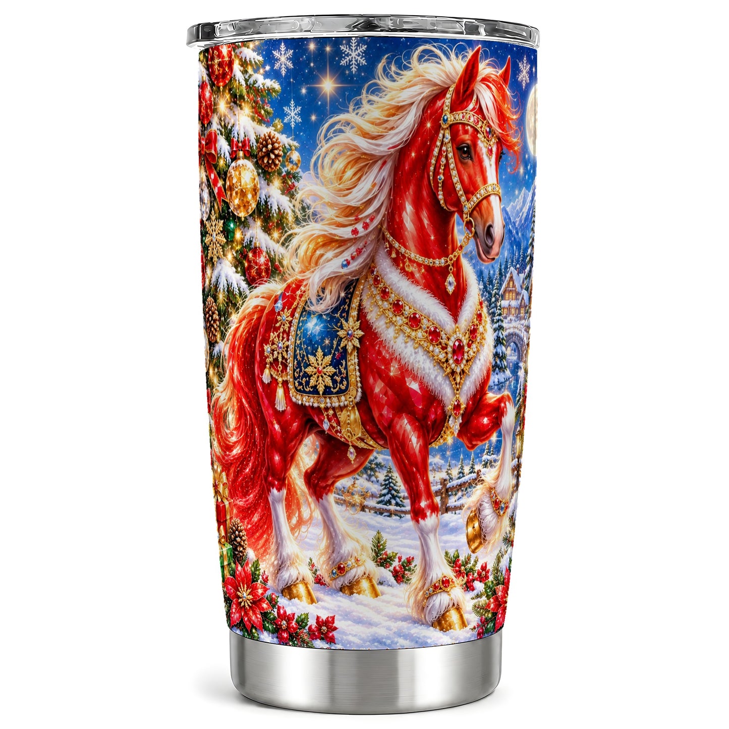 Jeweled Horse Tumbler 20oz, Christmas Tumbler, Stainless Steel Travel Cup