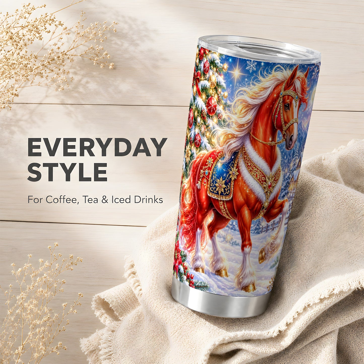 #pl[20oz|Steel] Christmas Horse Tumbler 20oz, Winter Tumbler, Stainless Steel Travel Cup