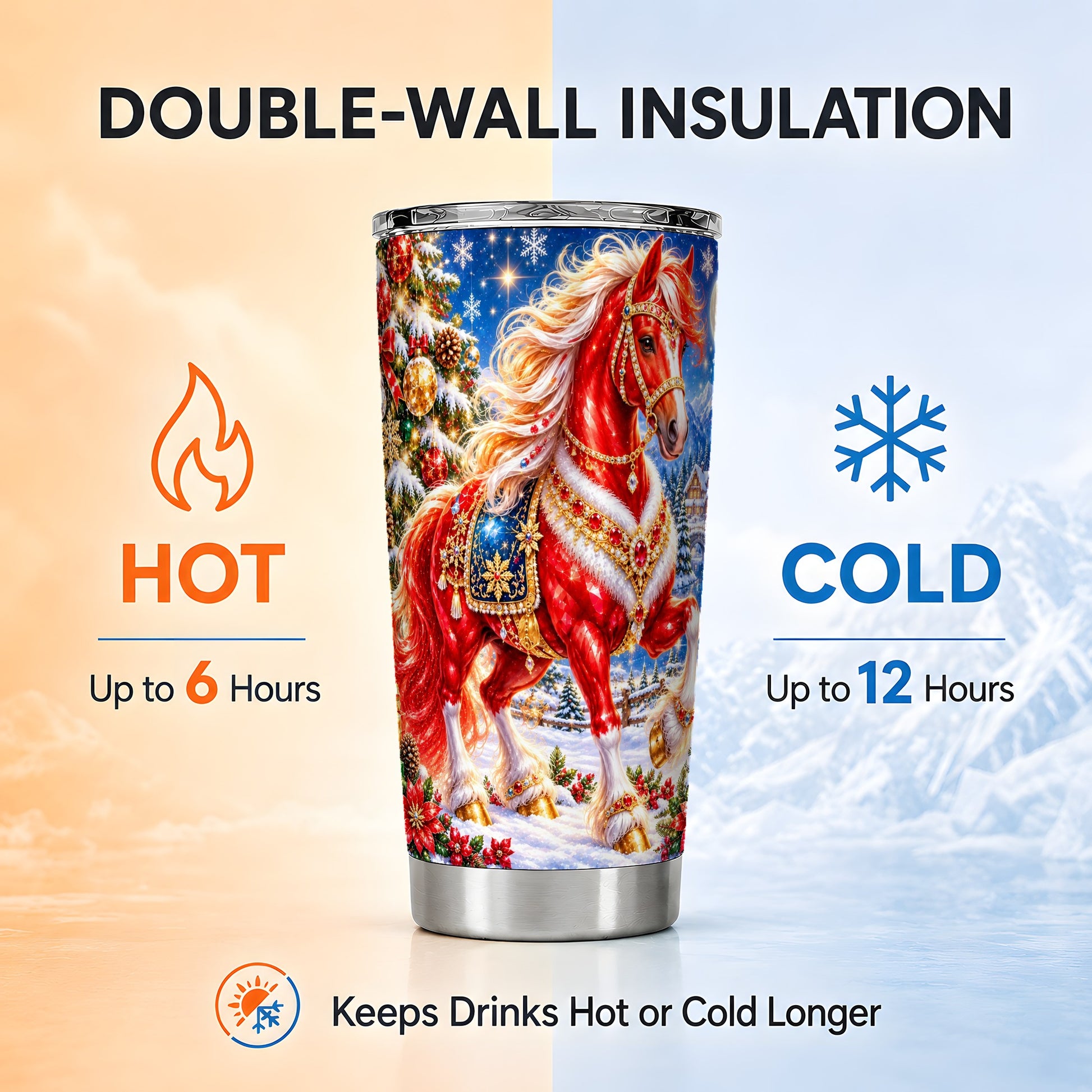 #pl[20oz|Steel] Jeweled Horse Tumbler 20oz, Christmas Tumbler, Stainless Steel Travel Cup
