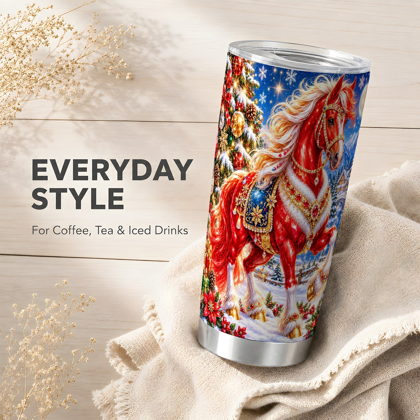 #pl[20oz|Steel] Jeweled Horse Tumbler 20oz, Christmas Tumbler, Stainless Steel Travel Cup