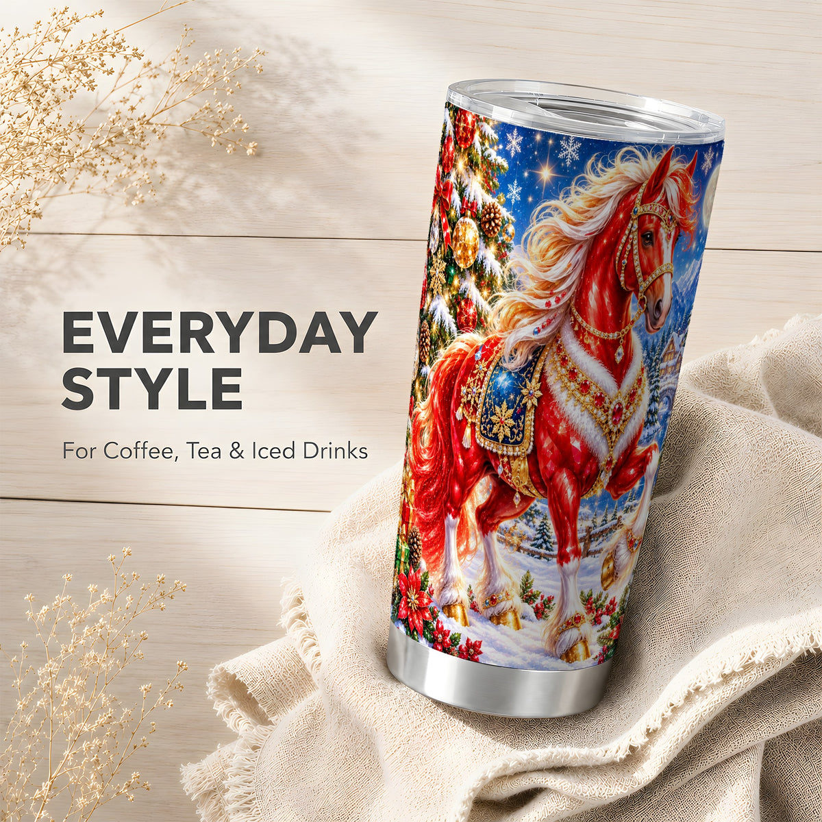 #pl[20oz|Steel] Jeweled Horse Tumbler 20oz, Christmas Tumbler, Stainless Steel Travel Cup
