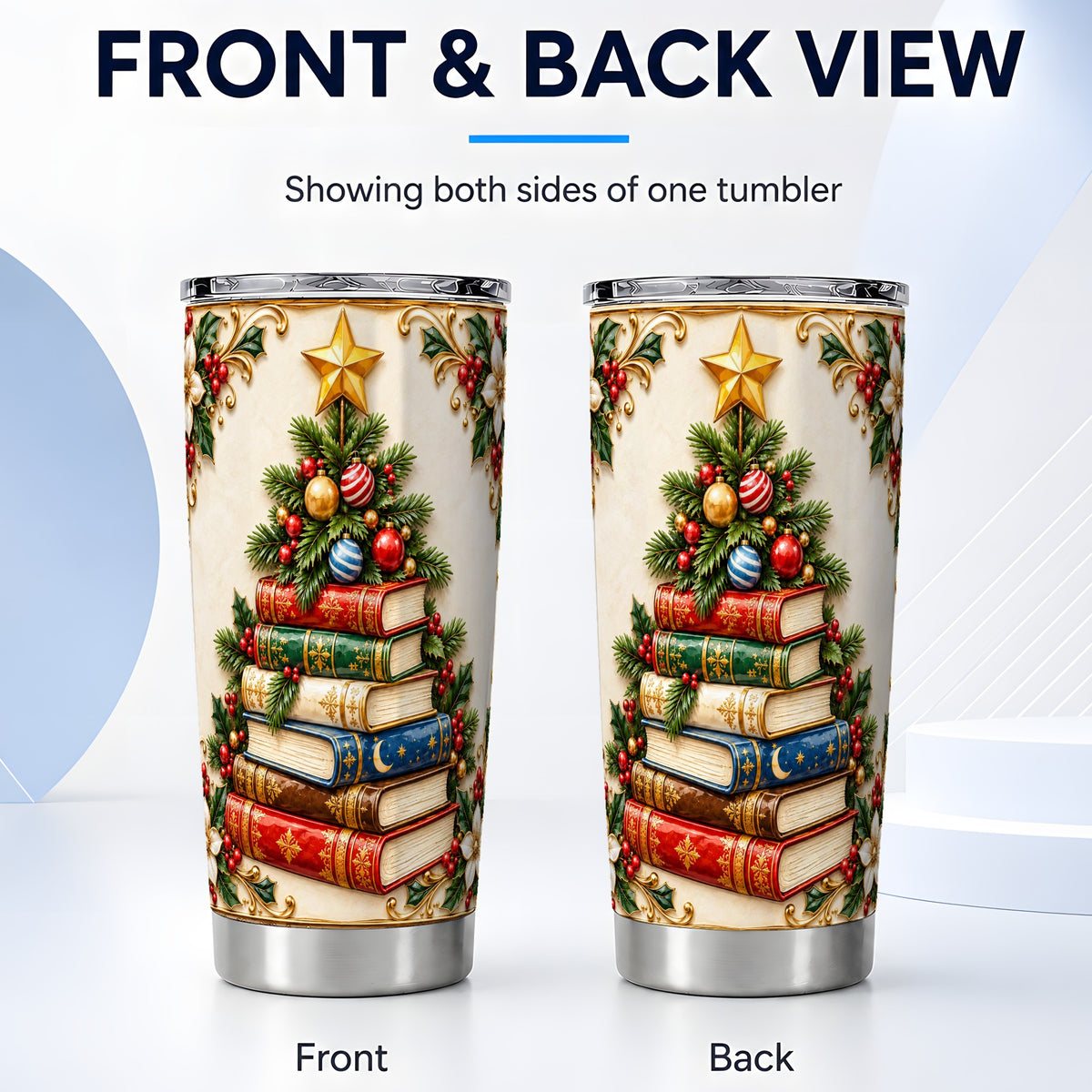 #pl[20oz|Steel] Christmas Book Tree Tumbler 20oz, Book Tumbler, Stainless Steel Travel Cup