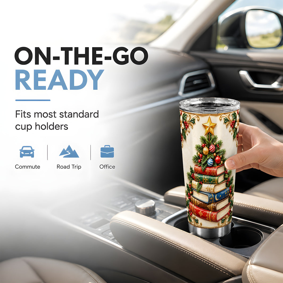 #pl[20oz|Steel] Christmas Book Tree Tumbler 20oz, Book Tumbler, Stainless Steel Travel Cup