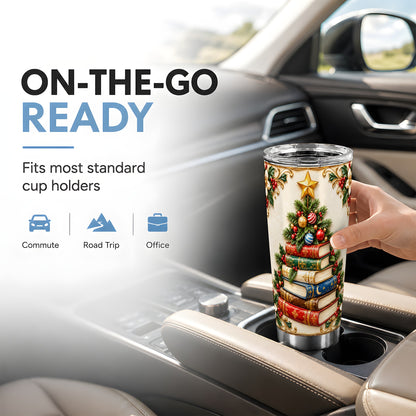 #pl[20oz|Steel] Christmas Book Tree Tumbler 20oz, Book Tumbler, Stainless Steel Travel Cup