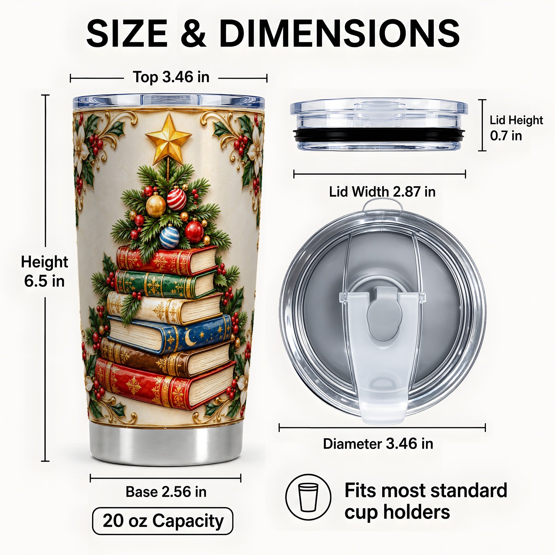 #pl[20oz|Steel] Christmas Book Tree Tumbler 20oz, Book Tumbler, Stainless Steel Travel Cup