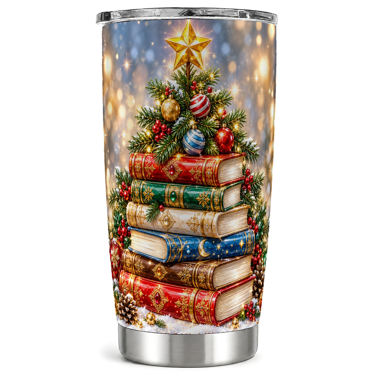 Jeweled Book Tree Tumbler 20oz, Holiday Tumbler, Stainless Steel Travel Cup
