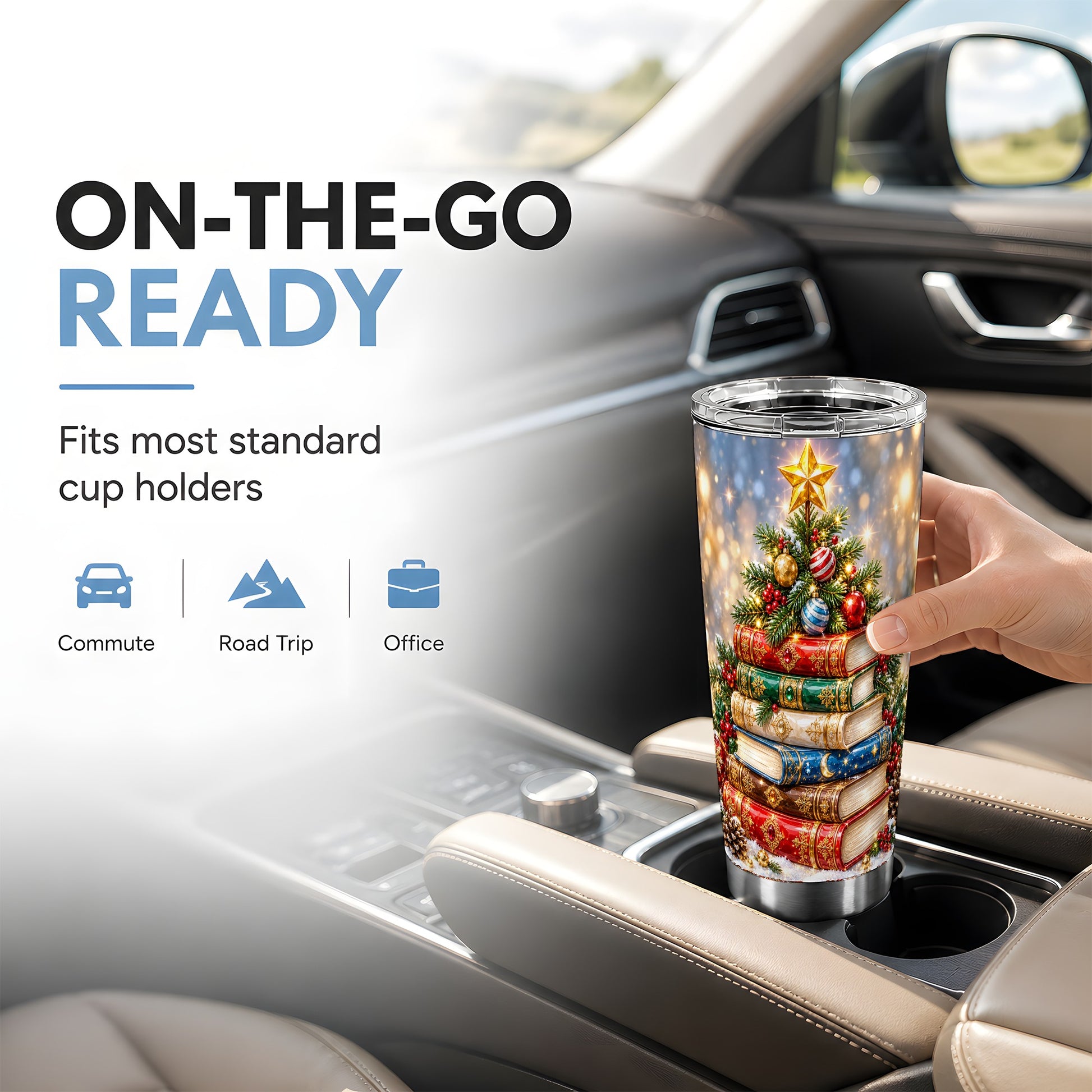 #pl[20oz|Steel] Jeweled Book Tree Tumbler 20oz, Holiday Tumbler, Stainless Steel Travel Cup
