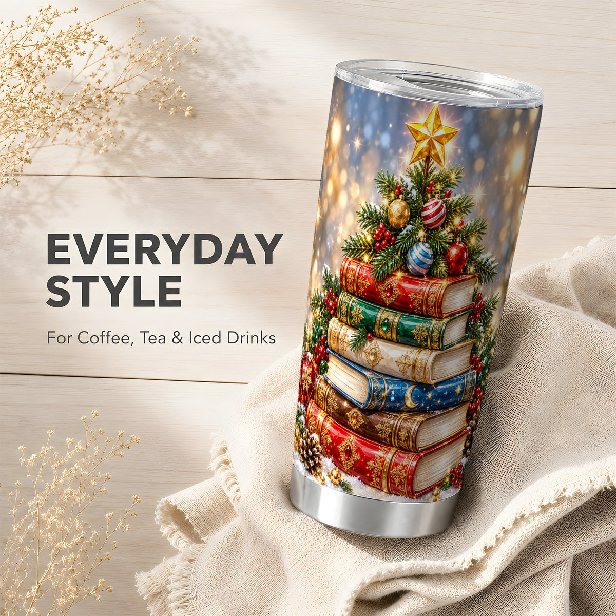 #pl[20oz|Steel] Jeweled Book Tree Tumbler 20oz, Holiday Tumbler, Stainless Steel Travel Cup
