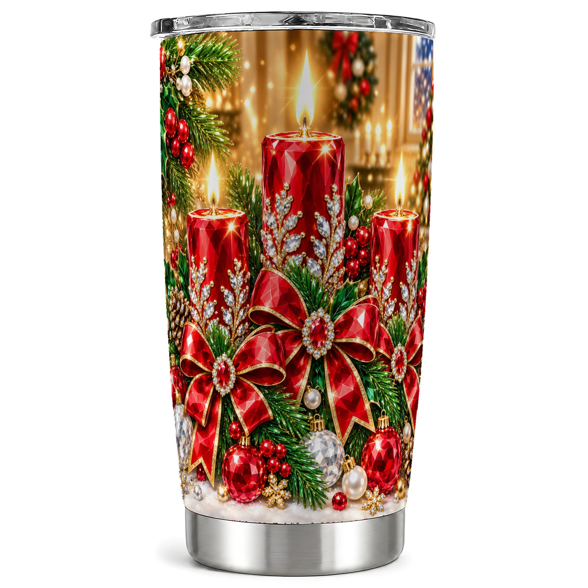 Christmas Candle Tumbler 20oz, Holiday Tumbler, Stainless Steel Travel Cup