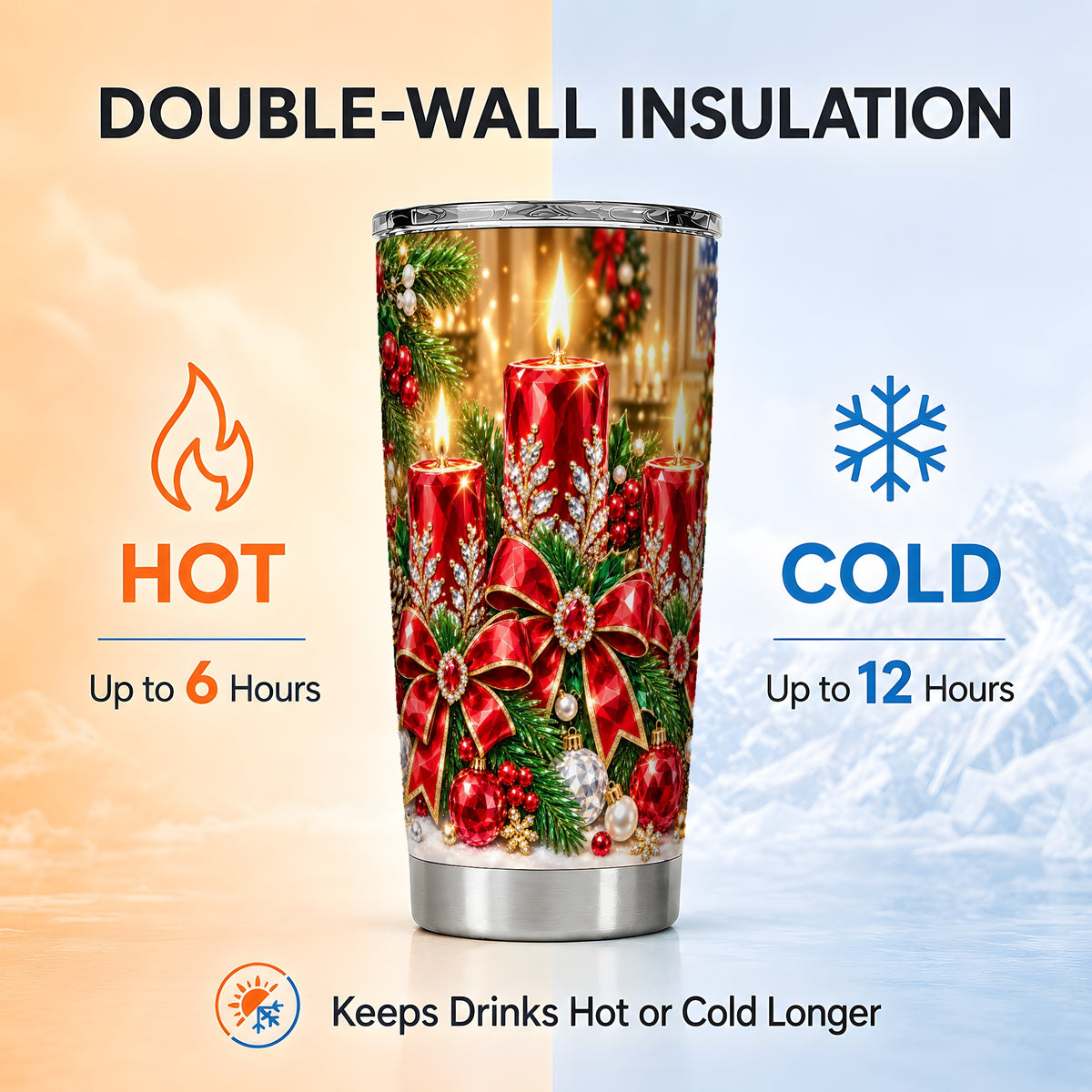 #pl[20oz|Steel] Christmas Candle Tumbler 20oz, Holiday Tumbler, Stainless Steel Travel Cup