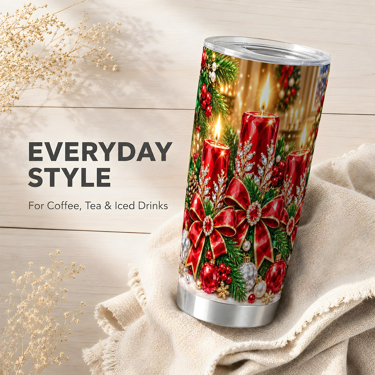#pl[20oz|Steel] Christmas Candle Tumbler 20oz, Holiday Tumbler, Stainless Steel Travel Cup