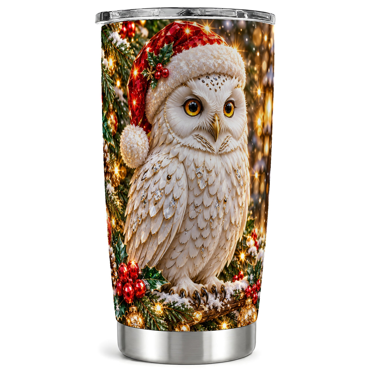 Christmas Snowy Owl Tumbler 20oz, Owl Tumbler, Stainless Steel Travel Cup