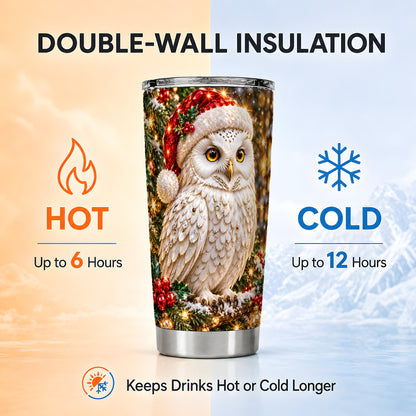 #pl[20oz|Steel] Christmas Snowy Owl Tumbler 20oz, Owl Tumbler, Stainless Steel Travel Cup