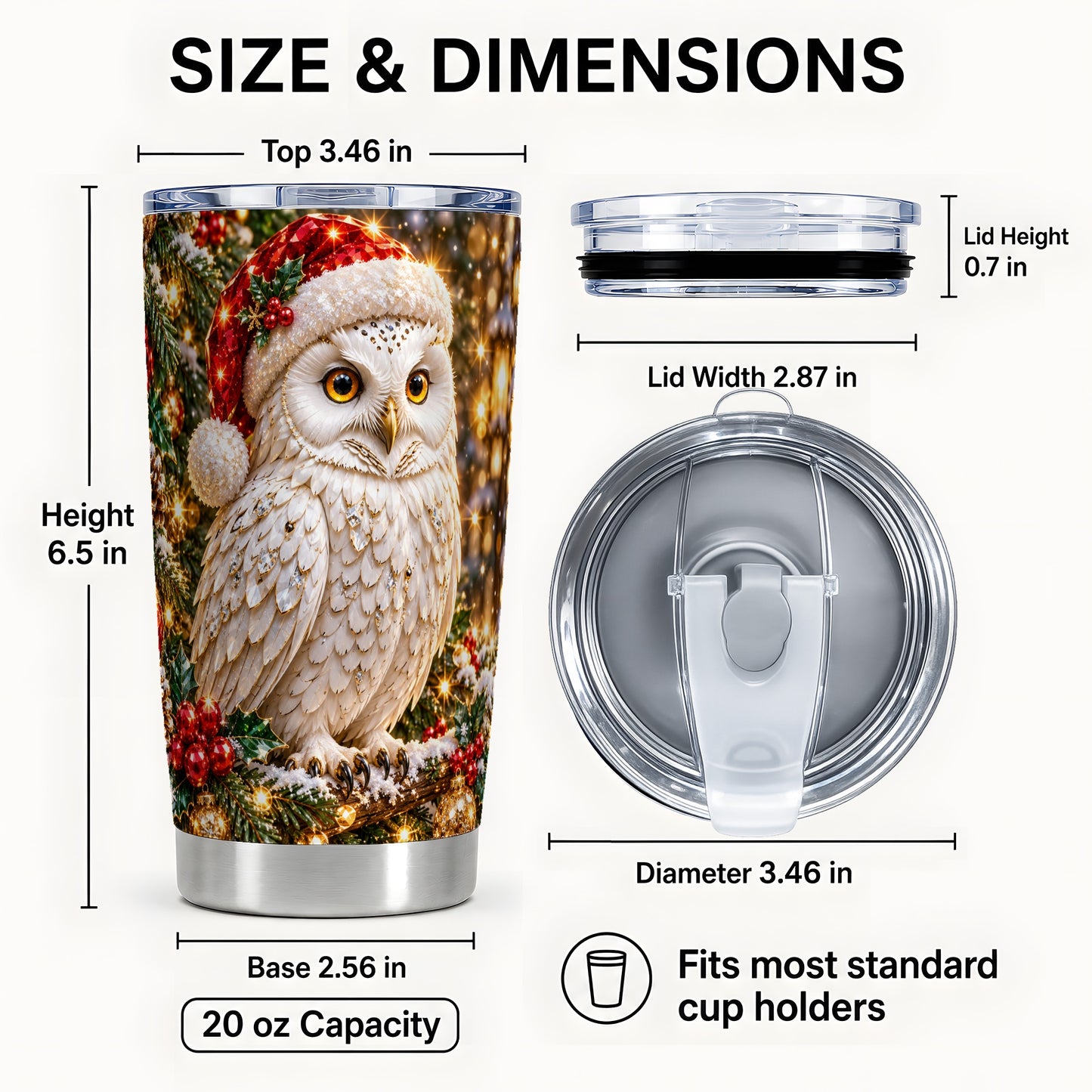 #pl[20oz|Steel] Christmas Snowy Owl Tumbler 20oz, Owl Tumbler, Stainless Steel Travel Cup