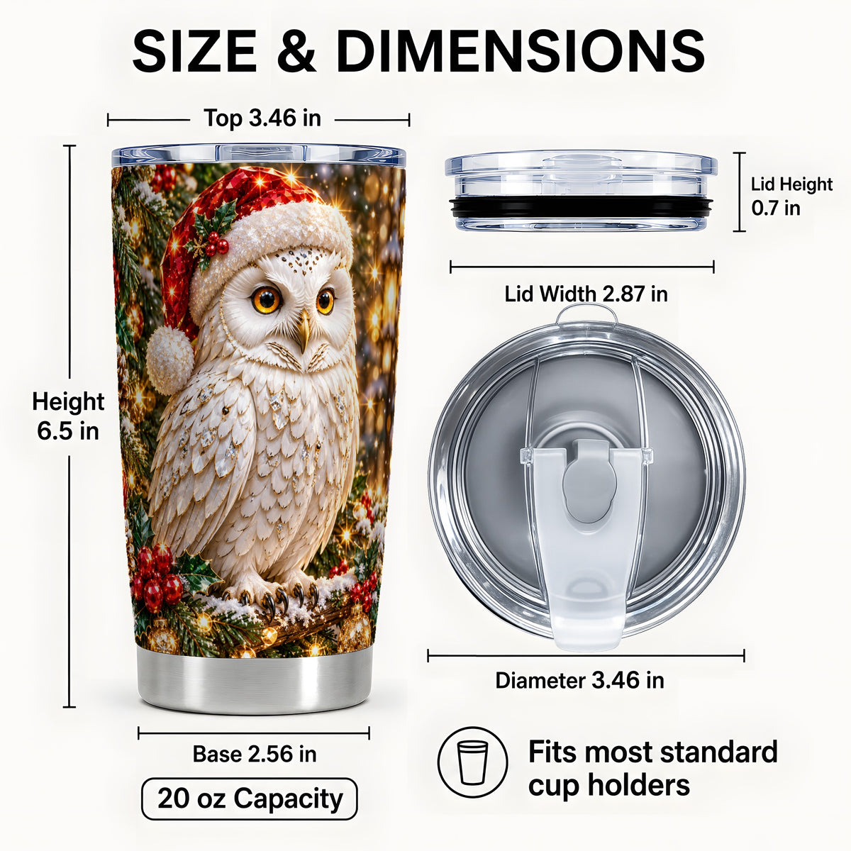 #pl[20oz|Steel] Christmas Snowy Owl Tumbler 20oz, Owl Tumbler, Stainless Steel Travel Cup
