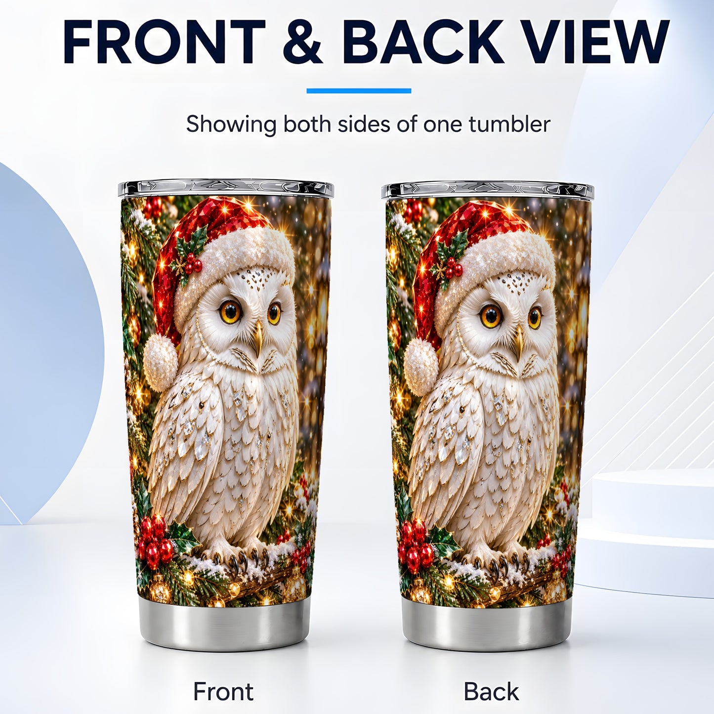 #pl[20oz|Steel] Christmas Snowy Owl Tumbler 20oz, Owl Tumbler, Stainless Steel Travel Cup