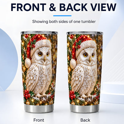 #pl[20oz|Steel] Christmas Snowy Owl Tumbler 20oz, Owl Tumbler, Stainless Steel Travel Cup