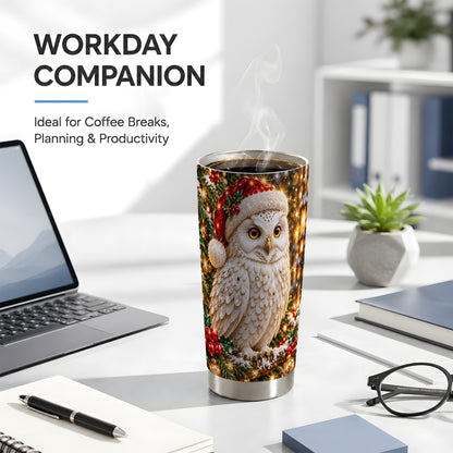 #pl[20oz|Steel] Christmas Snowy Owl Tumbler 20oz, Owl Tumbler, Stainless Steel Travel Cup